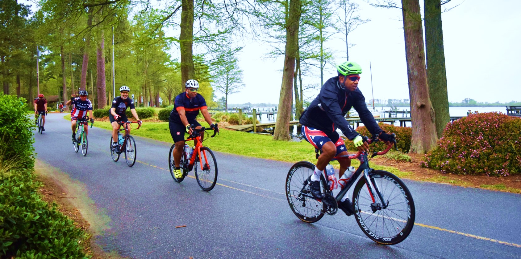 TarWheel Cycling along the riverfront in Elizabeth City, NC