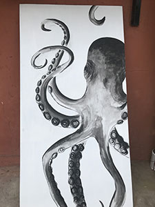 black and white painting of octopus