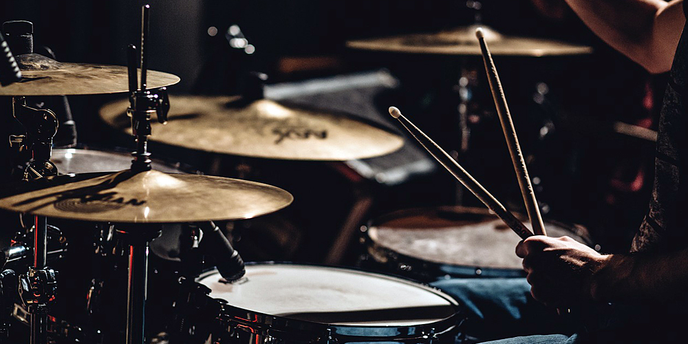 closeup of drum set and symbols